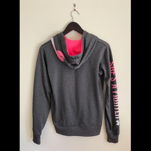 Under Armour Grey (power in pink) Hoody Size Small - Picture 2 of 12